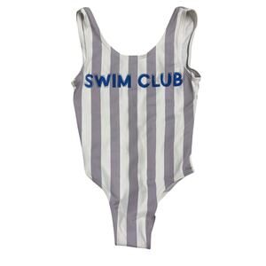 NEW Sz8-9 Sunday Collective Purple Stripe Girls Swim One piece SWIM CLUB